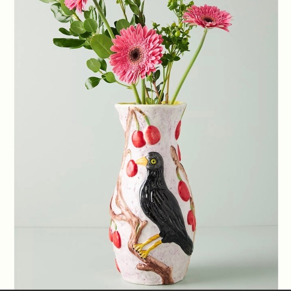 Anthropologie Other - Nathalie Lete New Nature/Nurture Handpainted Vase, blackbird + cherry tree
